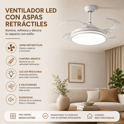 Ventilador de Techo LED con Aspas Retráctiles