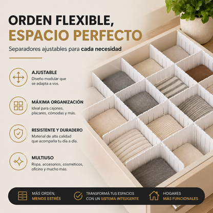 Divisores de cajón ajustables.