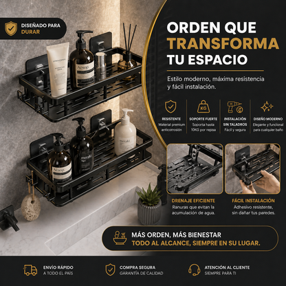Estante de baño metálico.