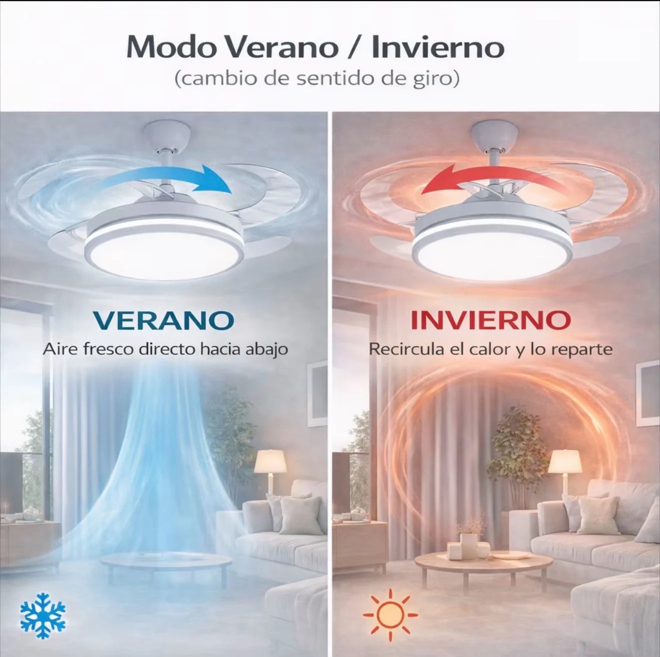 Ventilador de Techo LED con Aspas Retráctiles
