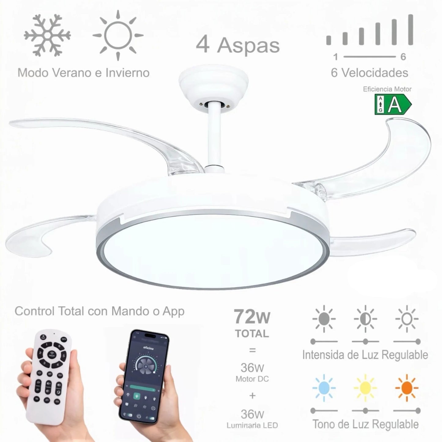 Ventilador de Techo LED con Aspas Retráctiles