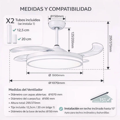 Ventilador de Techo LED con Aspas Retráctiles